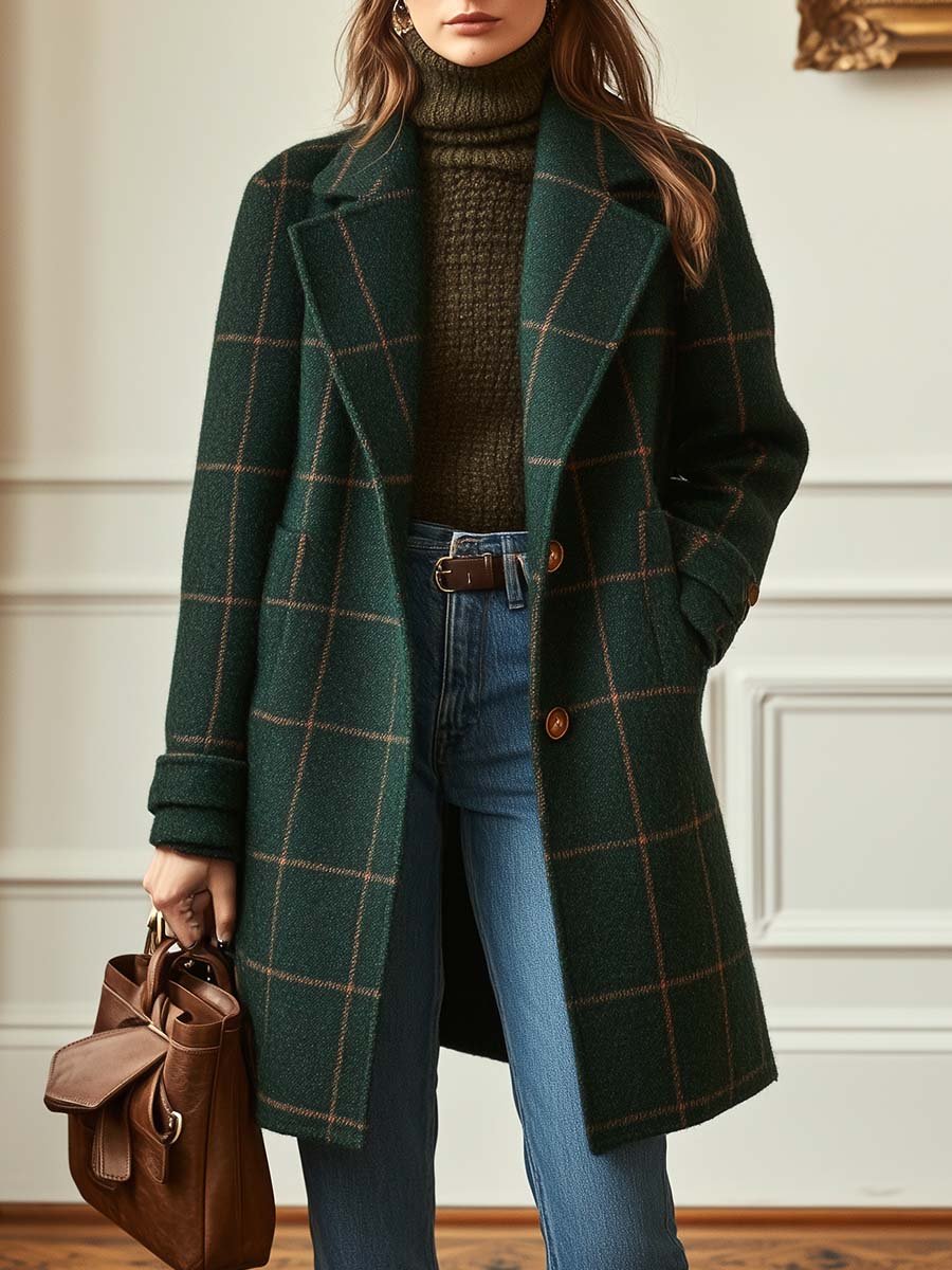 Layla | Retro Lapel Plaid Tweed Coat | Last Day 80% Off!