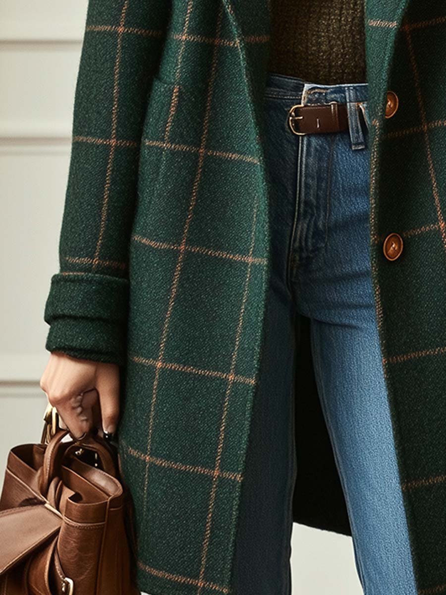 Layla | Retro Lapel Plaid Tweed Coat | Last Day 80% Off!