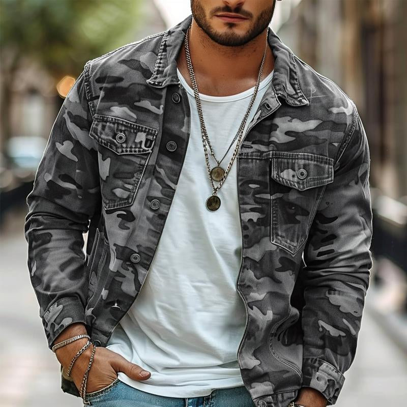 Men's Camouflage Canvas Retro Wear Lapel Jacket 18911497X | Last day 80% off!