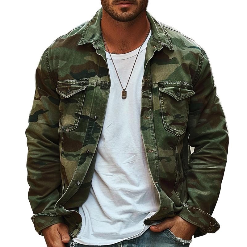 Men's Camouflage Canvas Retro Wear Lapel Jacket 18911497X | Last day 80% off!