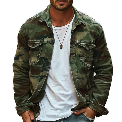 Men's Camouflage Canvas Retro Wear Lapel Jacket 18911497X | Last day 80% off!