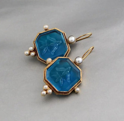 Maeble Vintage Earrings with Green Stone and Pearl | Last Day 80% Off!