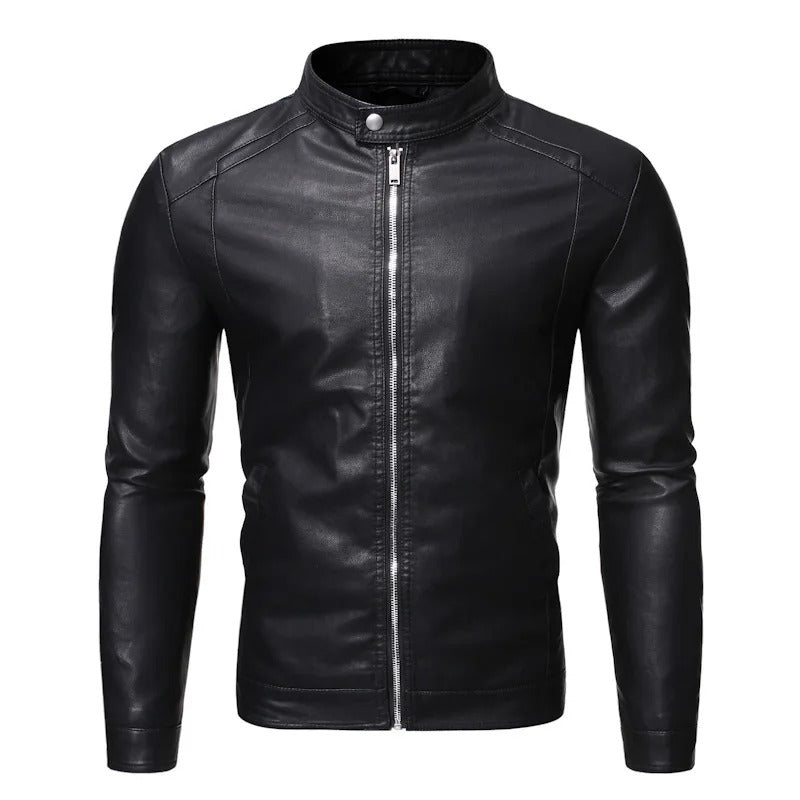 Standing Collar Leather Jacket | Last Day 80% Off!