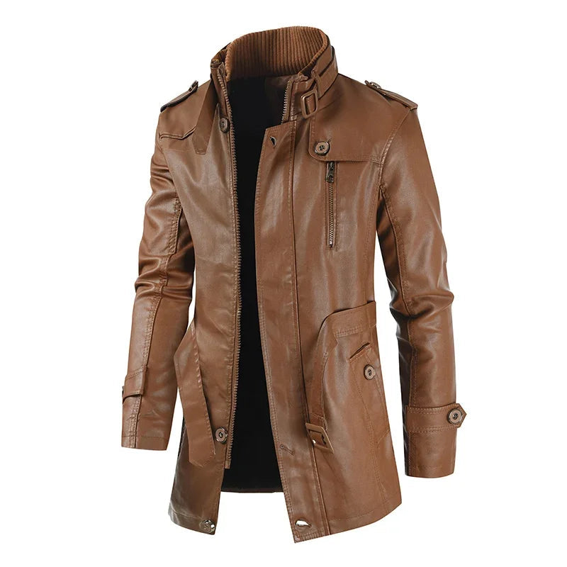 Elegant Long Leather Biker Jacket | Last Day 80% Off!