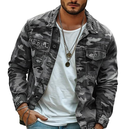 Men's Camouflage Canvas Retro Wear Lapel Jacket 18911497X | Last day 80% off!