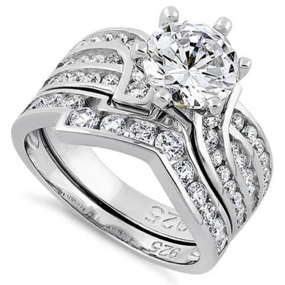 Sterling Silver CZ Engagement Ring Set | Last day 80% off!