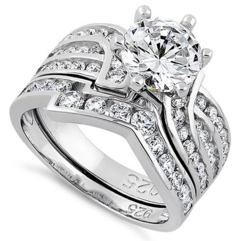 Sterling Silver CZ Engagement Ring Set | Last day 80% off!