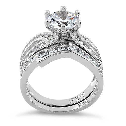 Sterling Silver CZ Engagement Ring Set | Last day 80% off!