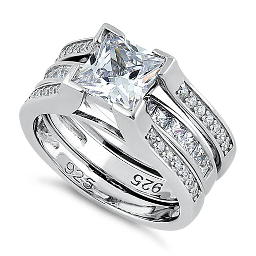 Sterling Silver Princess-Cut 2-Piece CZ Engagement Ring | Last day 80% off!