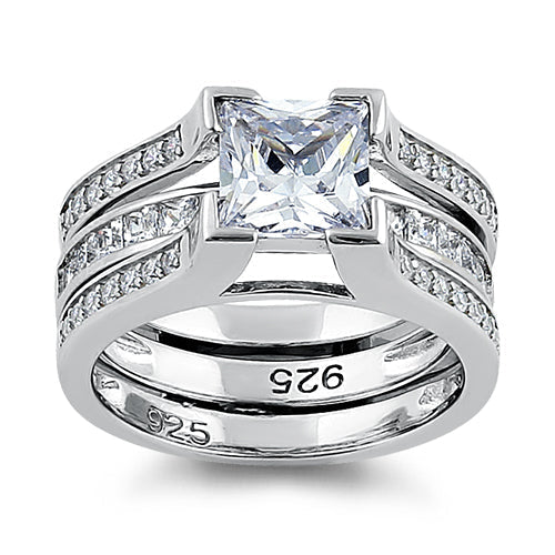 Sterling Silver Princess-Cut 2-Piece CZ Engagement Ring | Last day 80% off!
