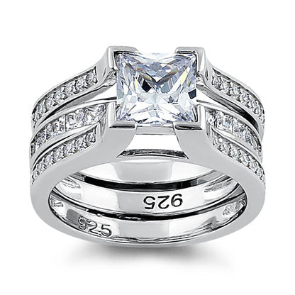 Sterling Silver Princess-Cut 2-Piece CZ Engagement Ring | Last day 80% off!