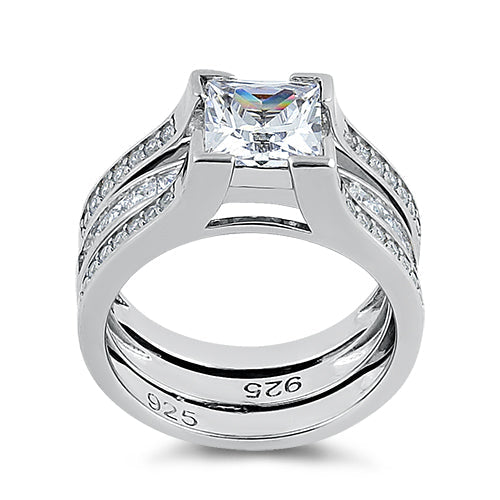 Sterling Silver Princess-Cut 2-Piece CZ Engagement Ring | Last day 80% off!
