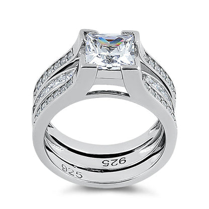 Sterling Silver Princess-Cut 2-Piece CZ Engagement Ring | Last day 80% off!