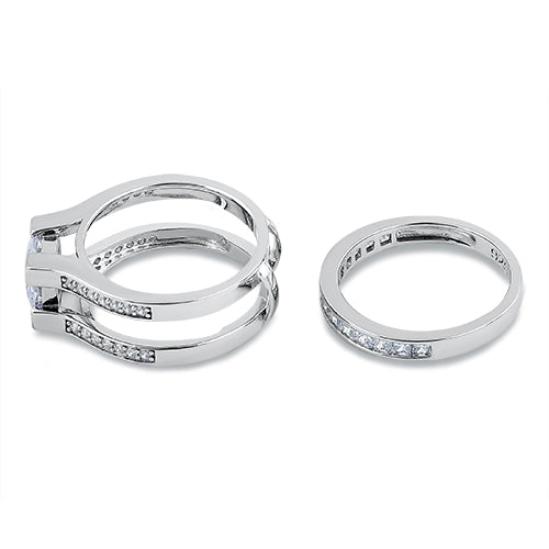 Sterling Silver Princess-Cut 2-Piece CZ Engagement Ring | Last day 80% off!